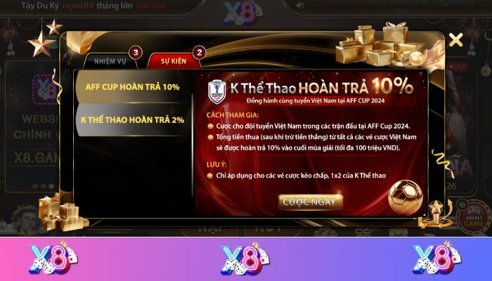 Các chương trình khuyến mãi tại X8 Club luôn thu hút người chơi