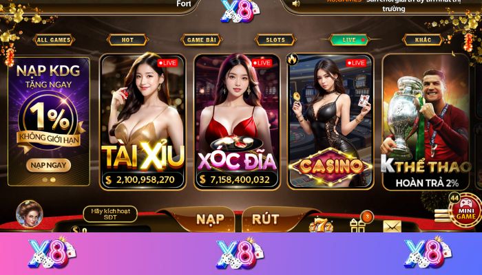 Khám phá live casino X8 Club với các trò chơi hấp dẫn