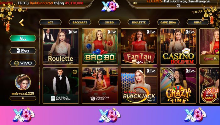 Casino X8 Club mang đến cho người chơi không gian live casino sống động