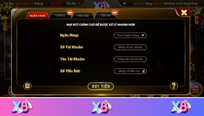 Rút tiền chính là giao dịch không dễ để thành công tại X8 Club